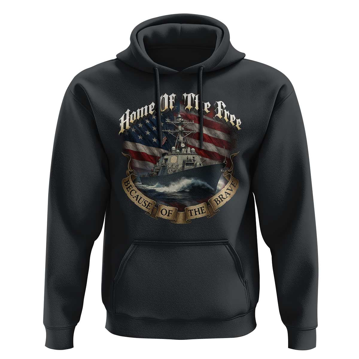 Navy Veteran Hoodie Home Of The Free Because Of The Brave American Flag - Wonder Print Shop