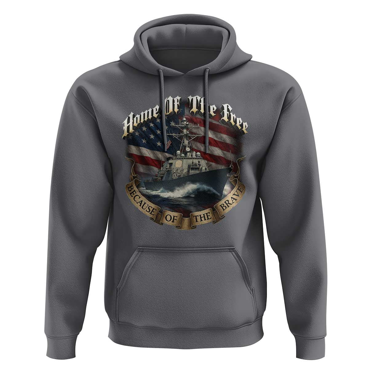 Navy Veteran Hoodie Home Of The Free Because Of The Brave American Flag - Wonder Print Shop