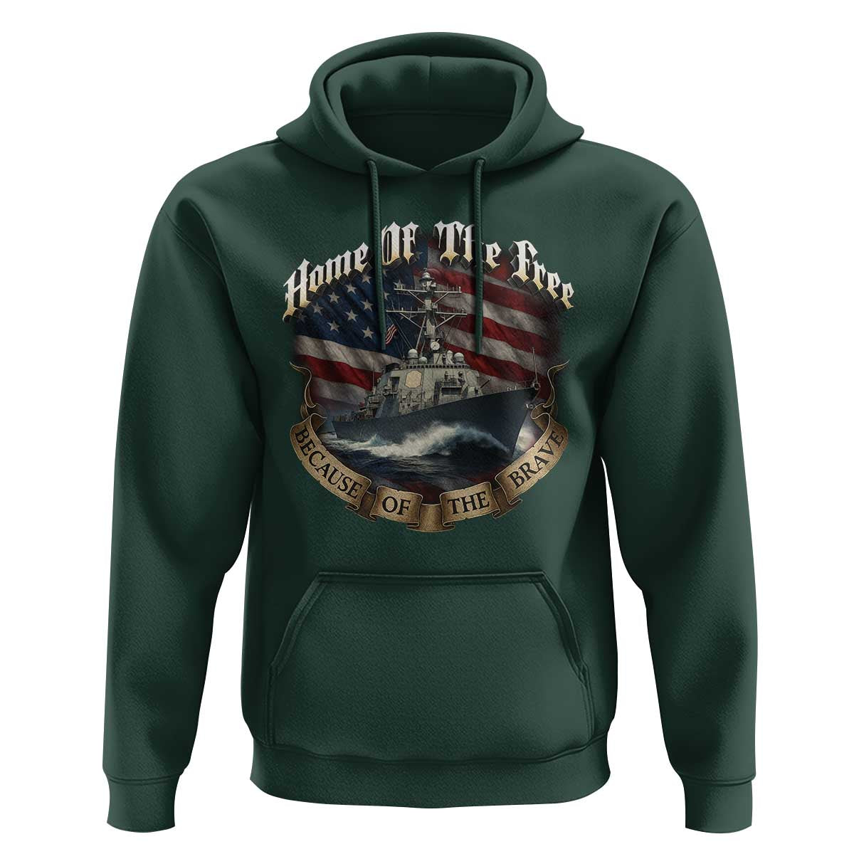 Navy Veteran Hoodie Home Of The Free Because Of The Brave American Flag - Wonder Print Shop