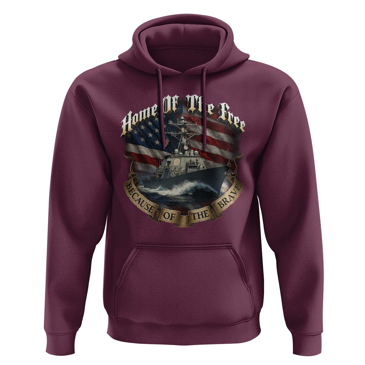 Navy Veteran Hoodie Home Of The Free Because Of The Brave American Flag - Wonder Print Shop