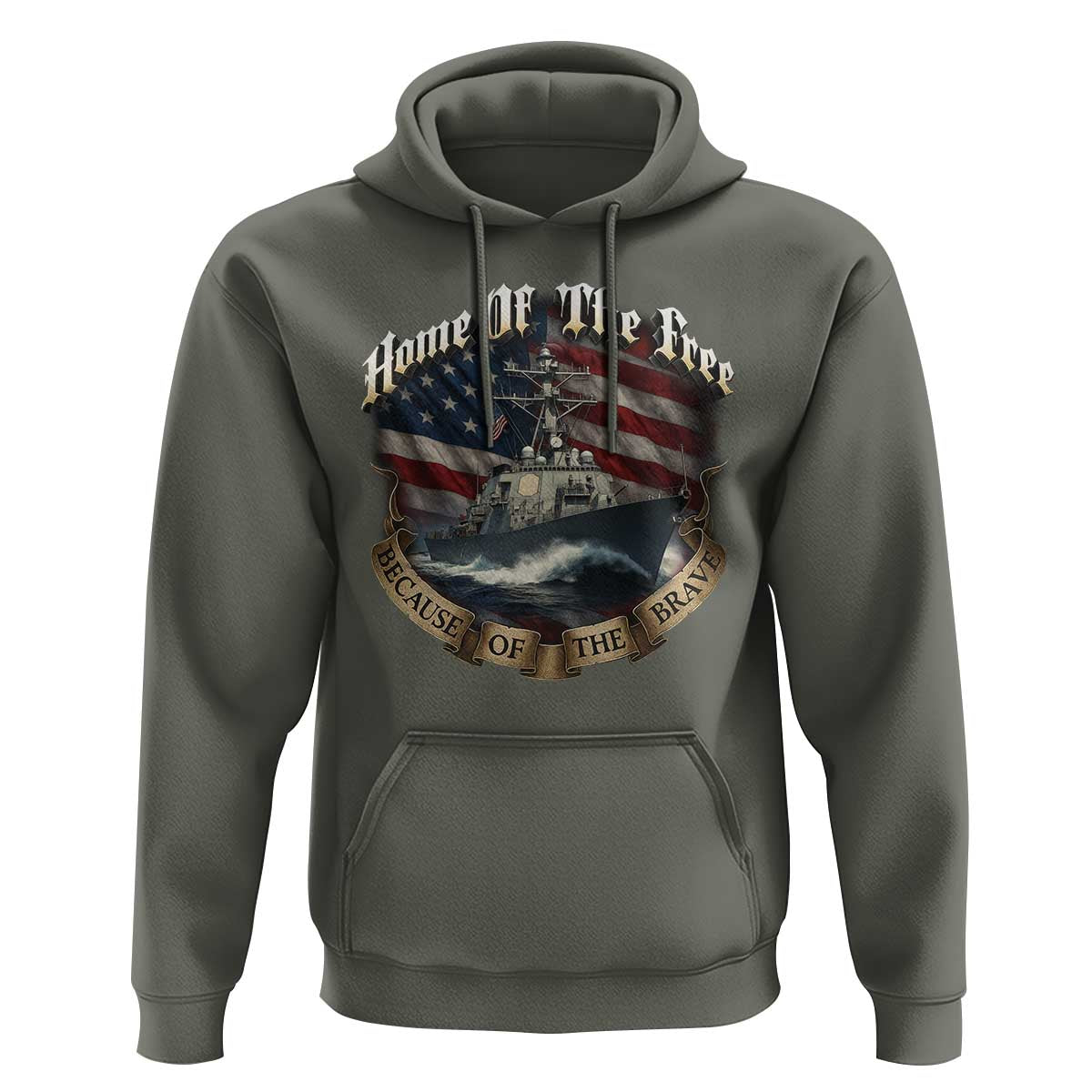 Navy Veteran Hoodie Home Of The Free Because Of The Brave American Flag - Wonder Print Shop