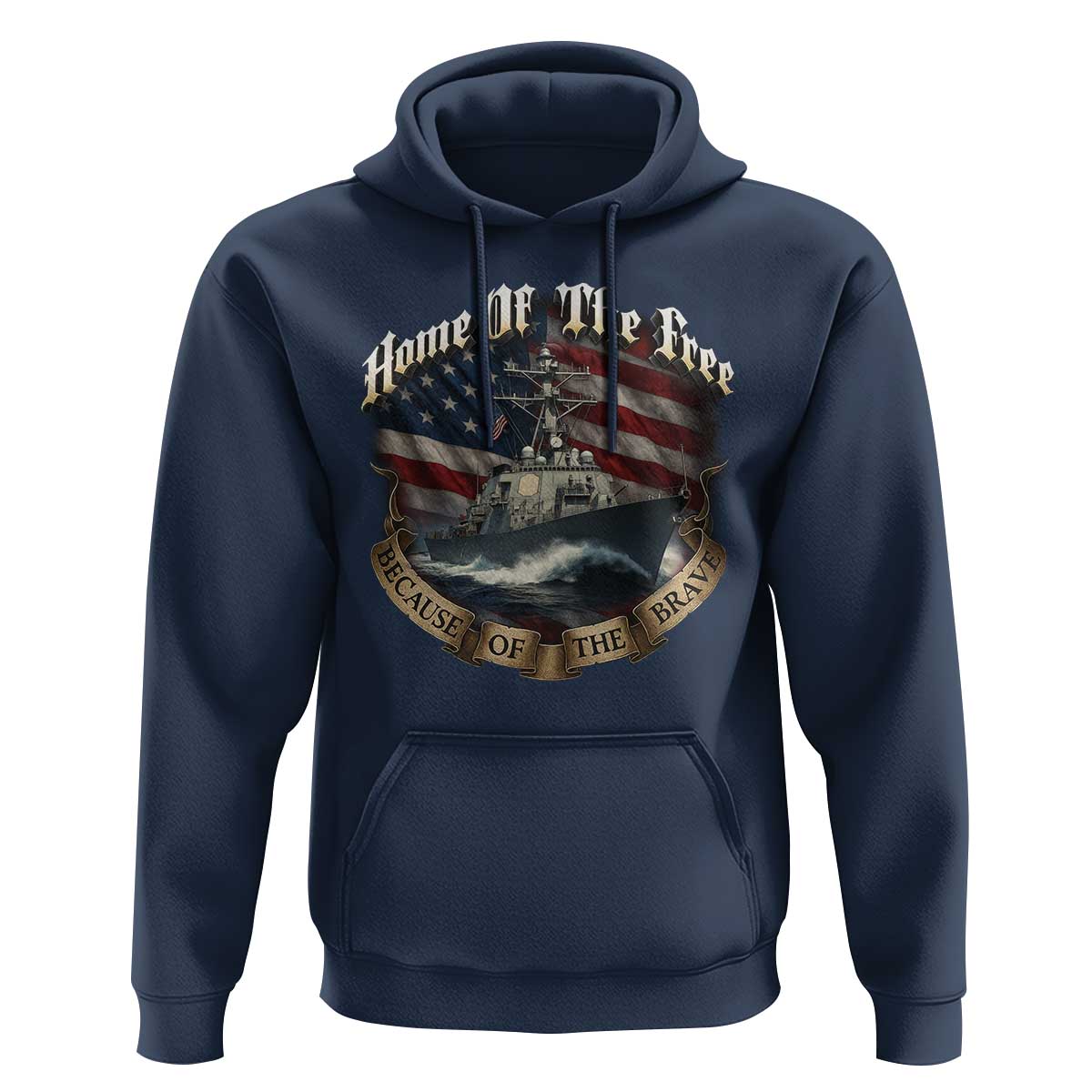 Navy Veteran Hoodie Home Of The Free Because Of The Brave American Flag - Wonder Print Shop