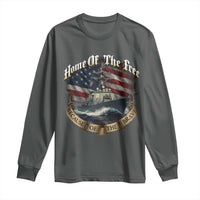 Navy Veteran Long Sleeve Shirt Home Of The Free Because Of The Brave American Flag - Wonder Print Shop