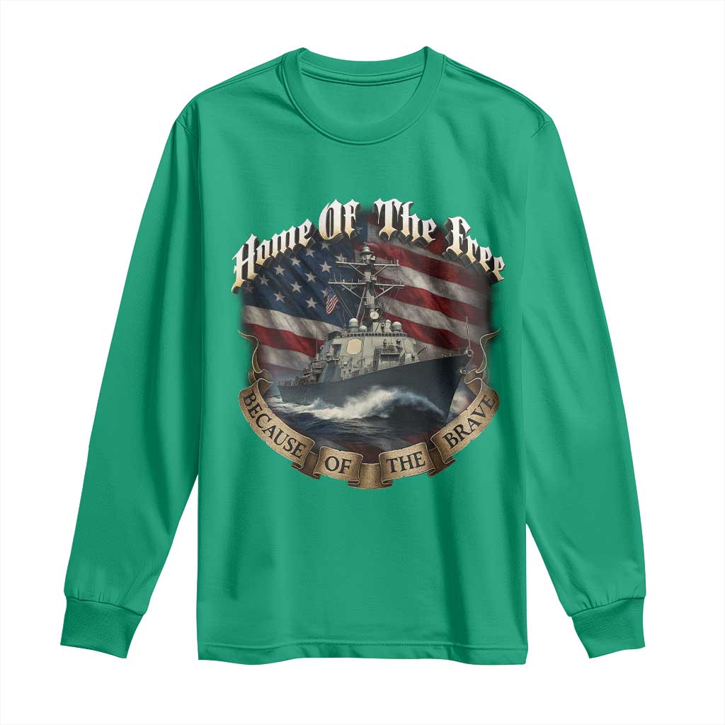 Navy Veteran Long Sleeve Shirt Home Of The Free Because Of The Brave American Flag - Wonder Print Shop