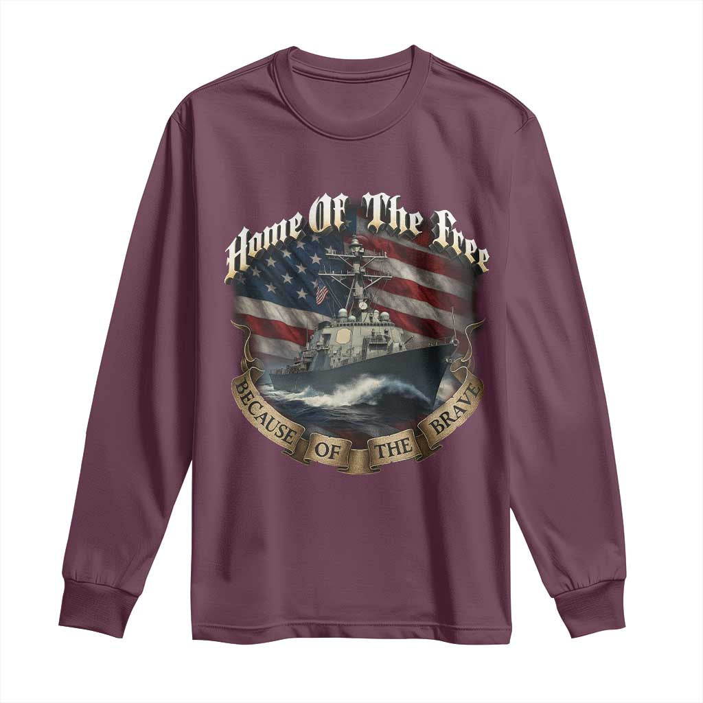 Navy Veteran Long Sleeve Shirt Home Of The Free Because Of The Brave American Flag - Wonder Print Shop