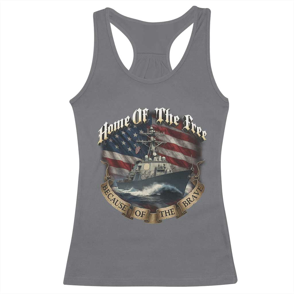 Navy Veteran Racerback Tank Top Home Of The Free Because Of The Brave American Flag - Wonder Print Shop