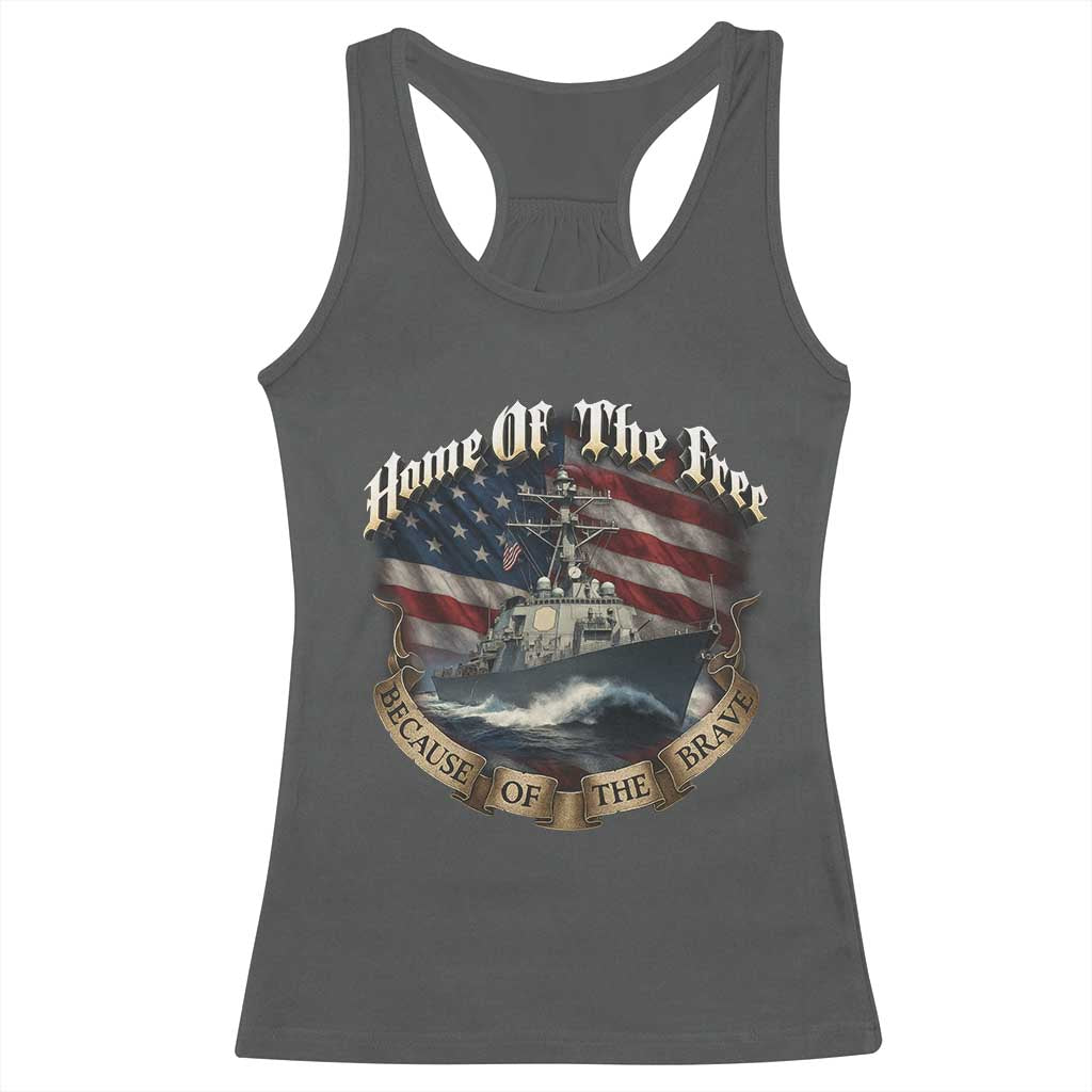 Navy Veteran Racerback Tank Top Home Of The Free Because Of The Brave American Flag - Wonder Print Shop