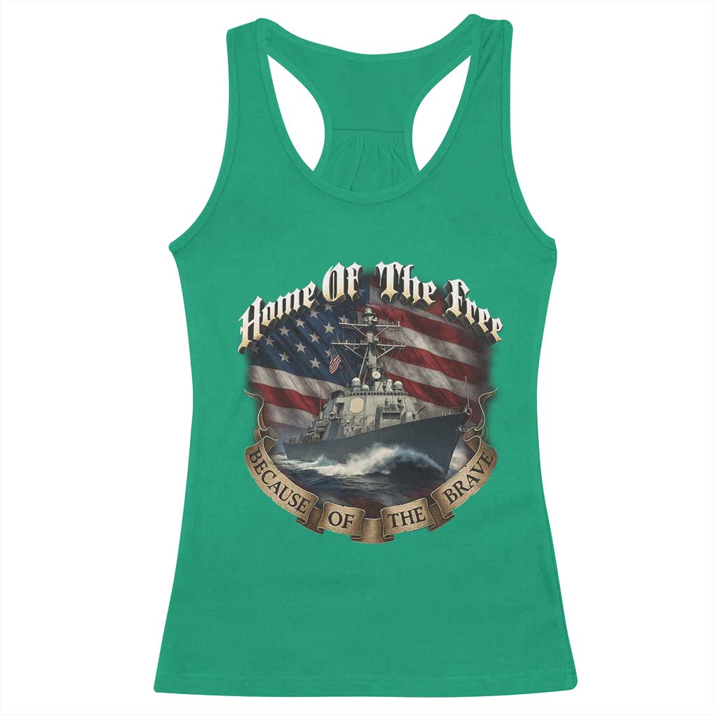 Navy Veteran Racerback Tank Top Home Of The Free Because Of The Brave American Flag - Wonder Print Shop