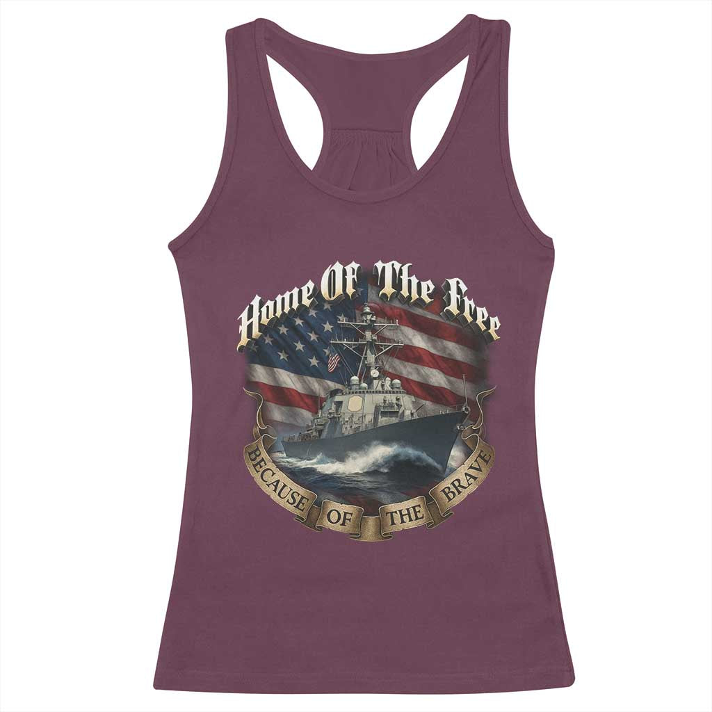 Navy Veteran Racerback Tank Top Home Of The Free Because Of The Brave American Flag - Wonder Print Shop