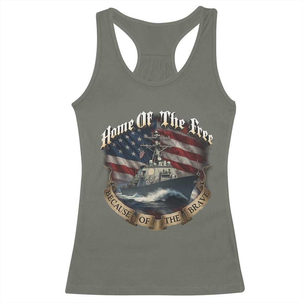 Navy Veteran Racerback Tank Top Home Of The Free Because Of The Brave American Flag - Wonder Print Shop