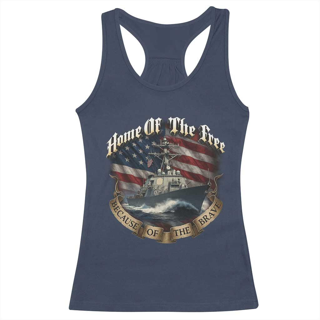 Navy Veteran Racerback Tank Top Home Of The Free Because Of The Brave American Flag - Wonder Print Shop