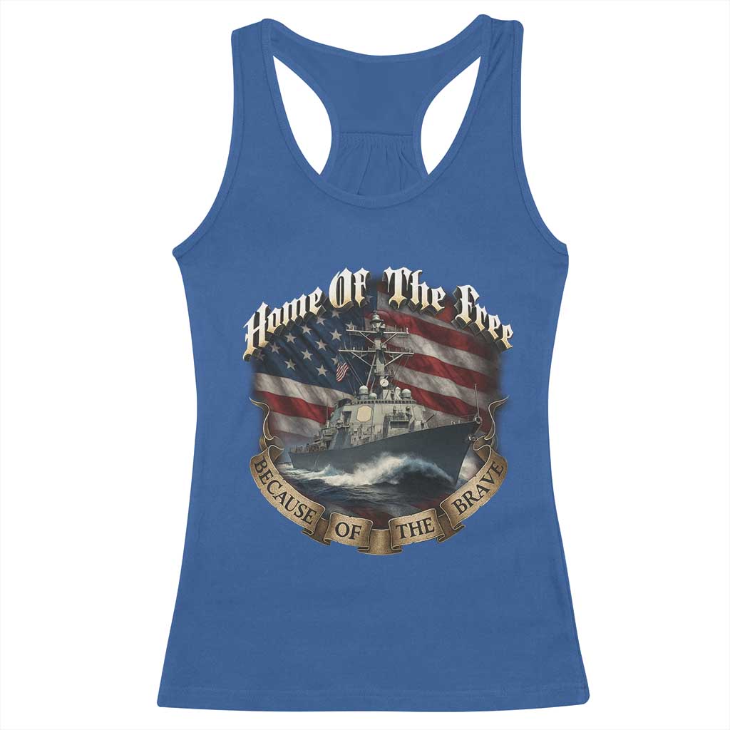 Navy Veteran Racerback Tank Top Home Of The Free Because Of The Brave American Flag - Wonder Print Shop