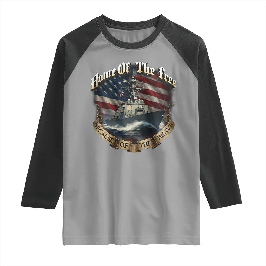 Navy Veteran Raglan Shirt Home Of The Free Because Of The Brave American Flag - Wonder Print Shop