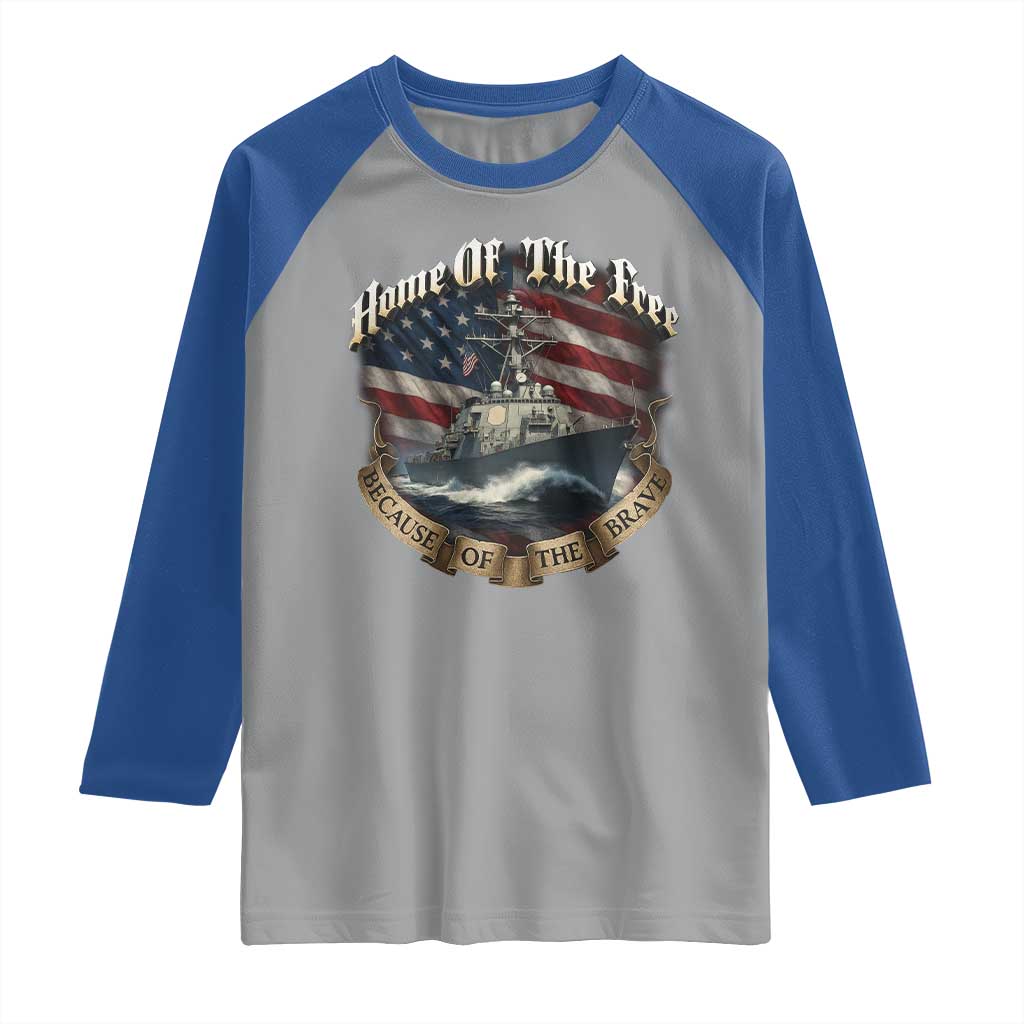 Navy Veteran Raglan Shirt Home Of The Free Because Of The Brave American Flag - Wonder Print Shop