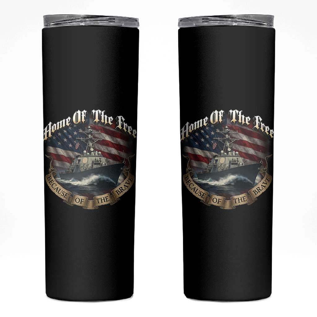 Navy Veteran Skinny Tumbler Home Of The Free Because Of The Brave American Flag - Wonder Print Shop