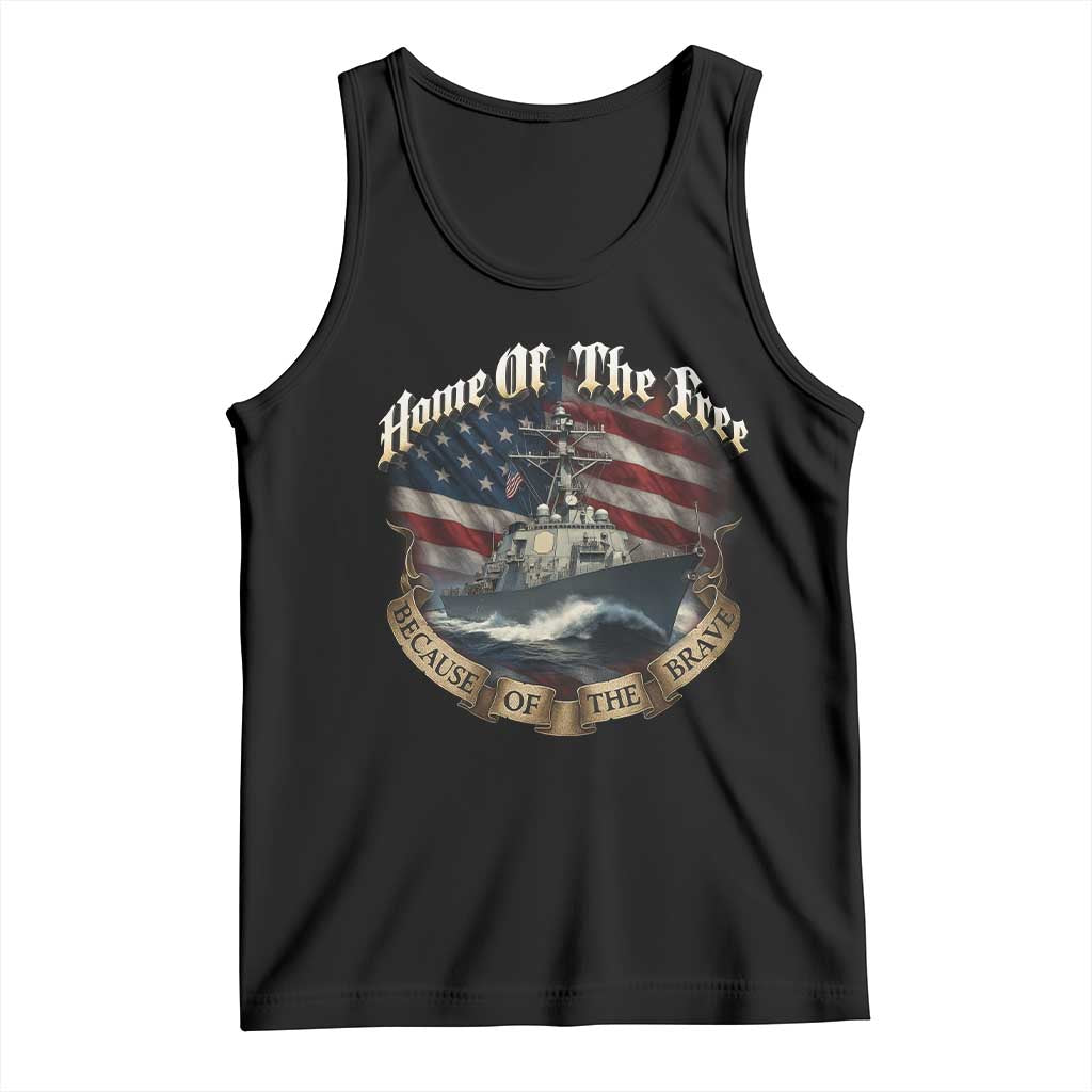 Navy Veteran Tank Top Home Of The Free Because Of The Brave American Flag - Wonder Print Shop