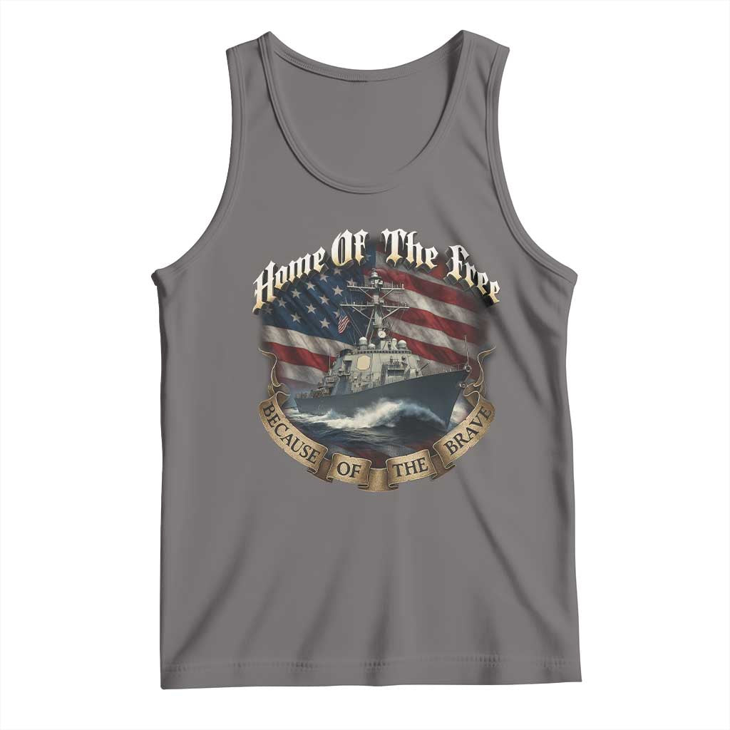 Navy Veteran Tank Top Home Of The Free Because Of The Brave American Flag - Wonder Print Shop