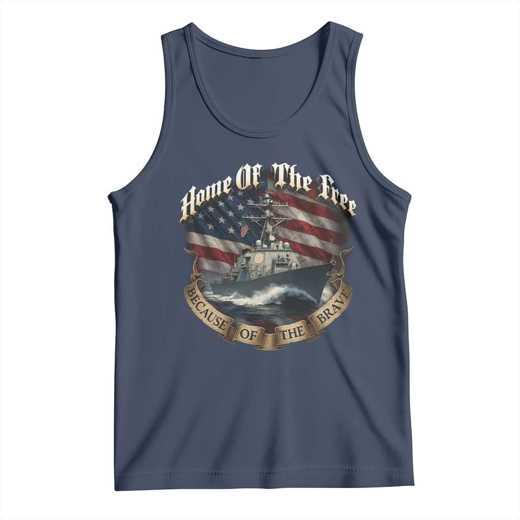 Navy Veteran Tank Top Home Of The Free Because Of The Brave American Flag - Wonder Print Shop