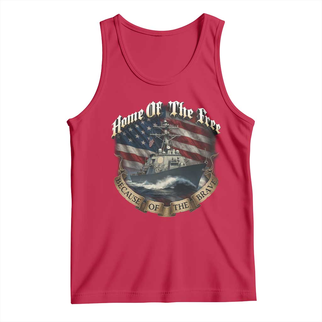 Navy Veteran Tank Top Home Of The Free Because Of The Brave American Flag - Wonder Print Shop