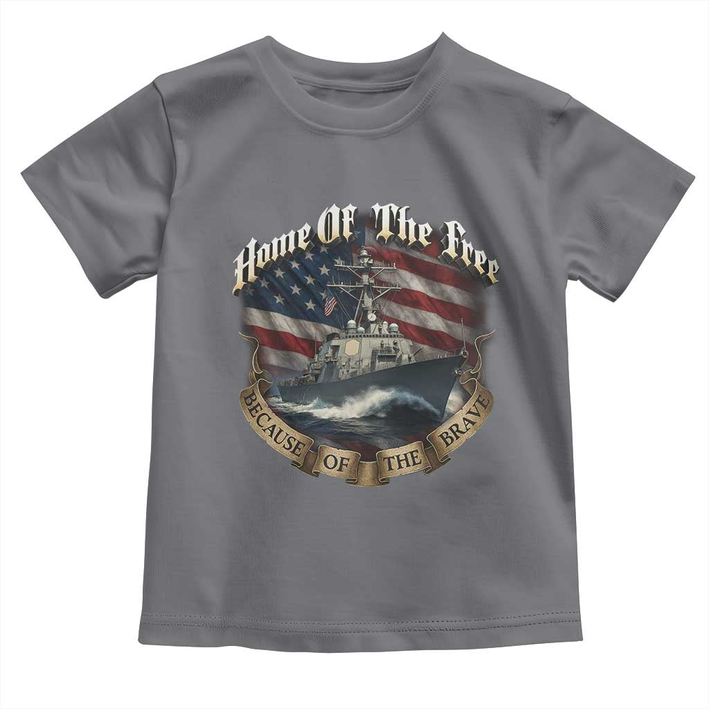 Navy Veteran Toddler T Shirt Home Of The Free Because Of The Brave American Flag - Wonder Print Shop