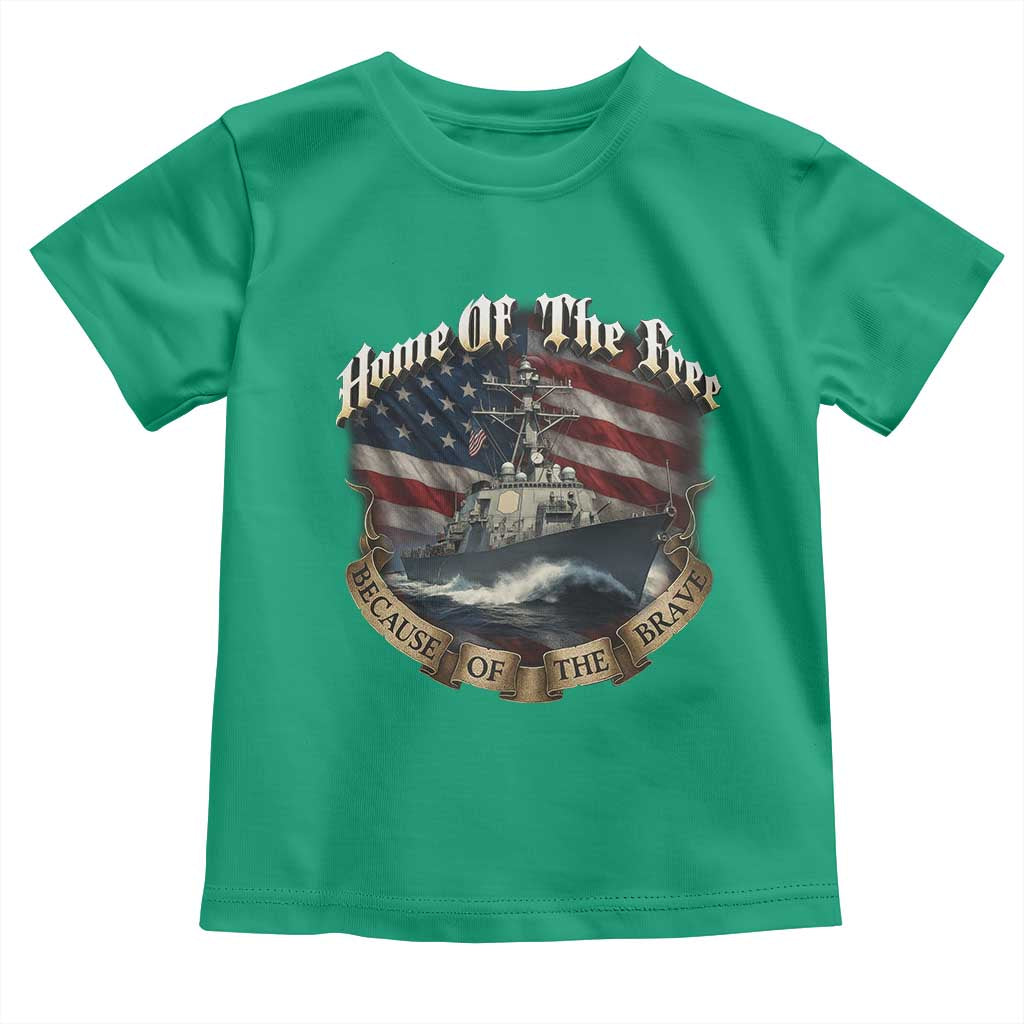 Navy Veteran Toddler T Shirt Home Of The Free Because Of The Brave American Flag - Wonder Print Shop