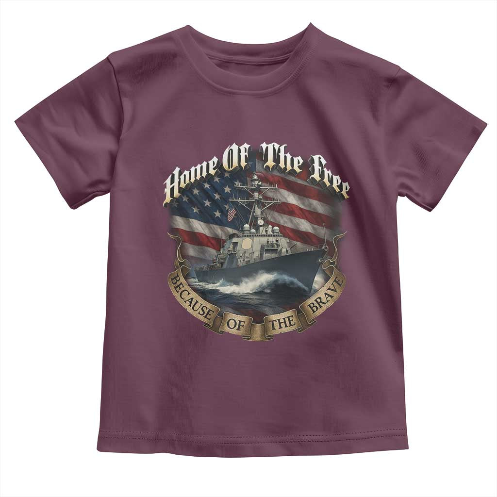 Navy Veteran Toddler T Shirt Home Of The Free Because Of The Brave American Flag - Wonder Print Shop