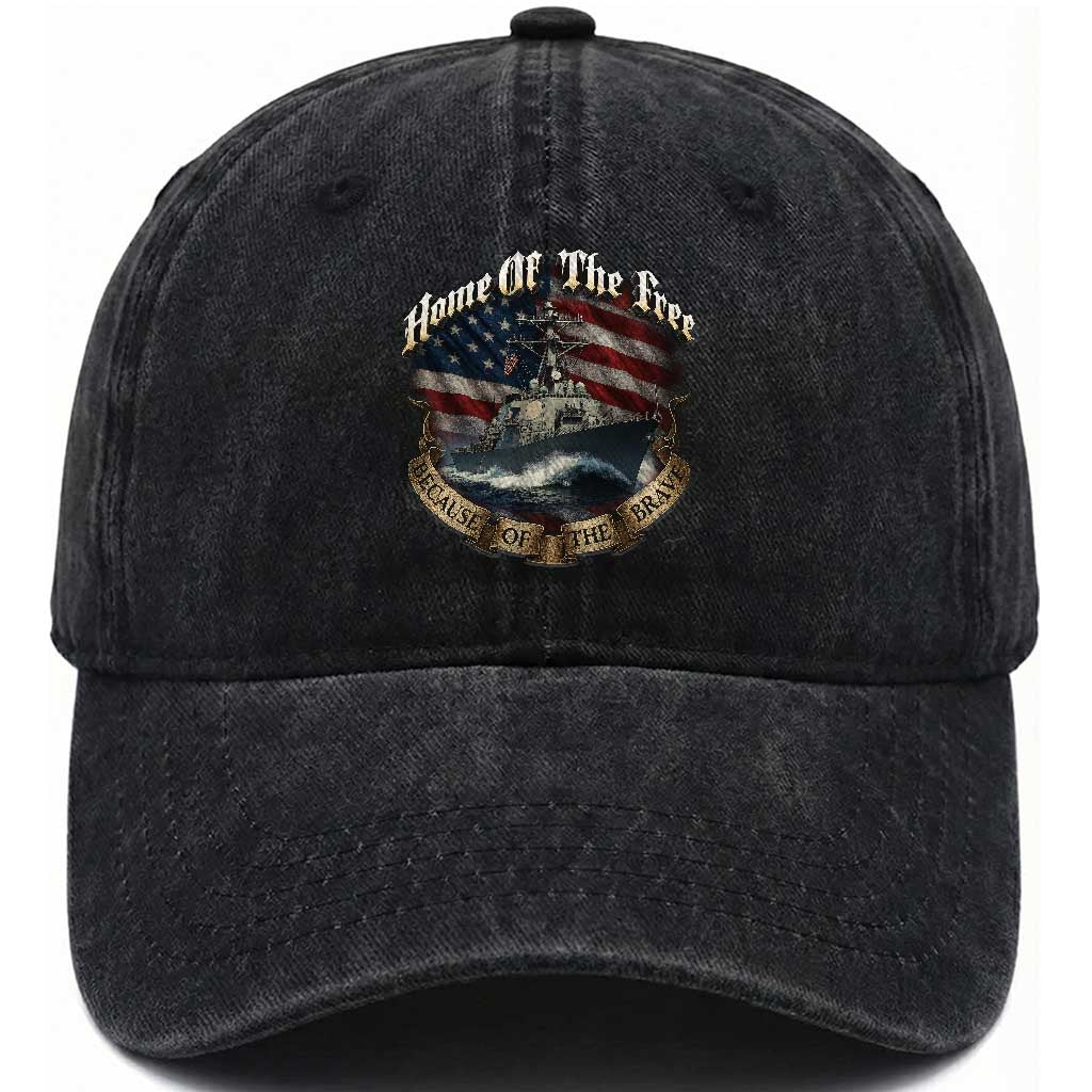 Navy Veteran Washed Cotton Baseball Cap Home Of The Free Because Of The Brave American Flag