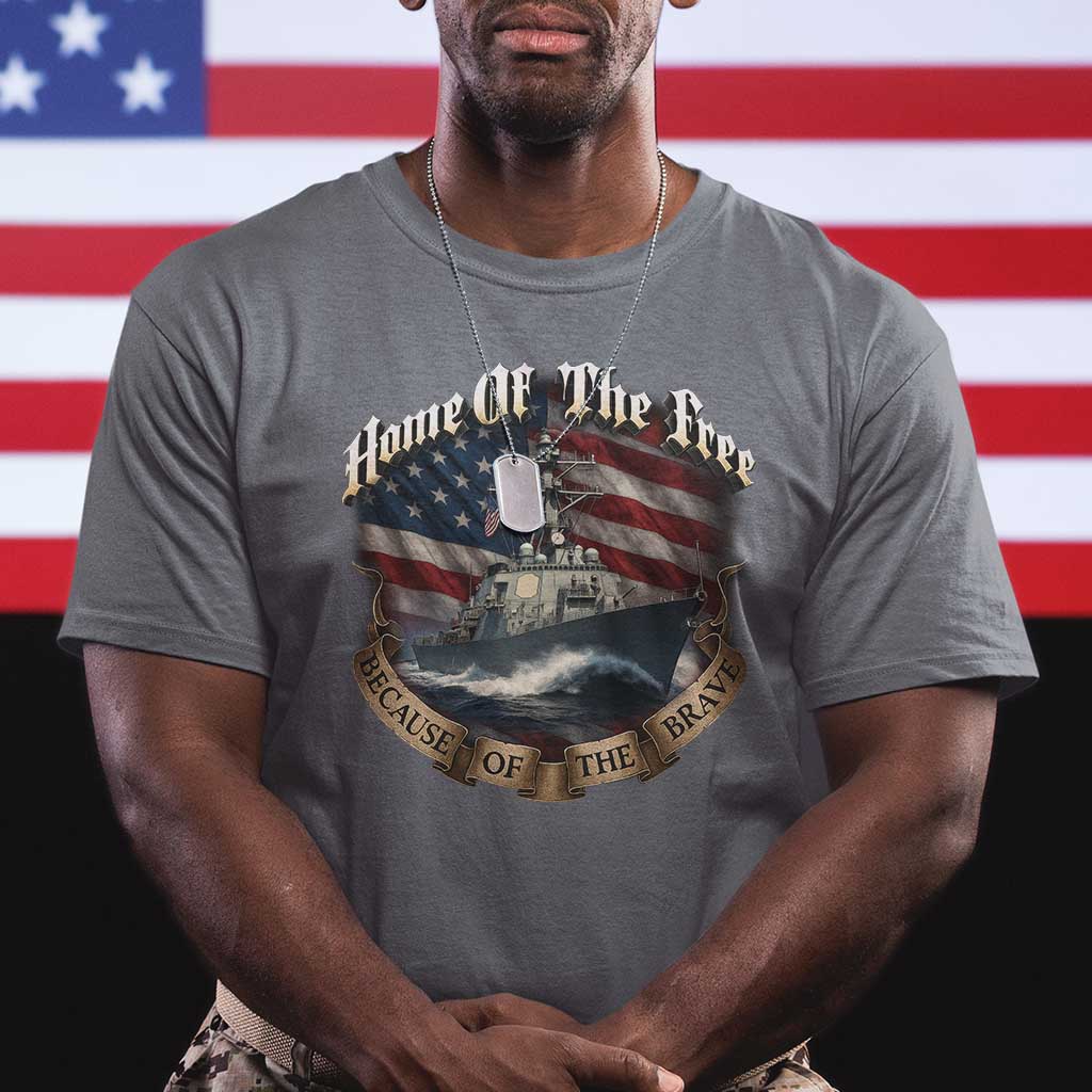 Navy Veteran T Shirt Home Of The Free Because Of The Brave American Flag - Wonder Print Shop