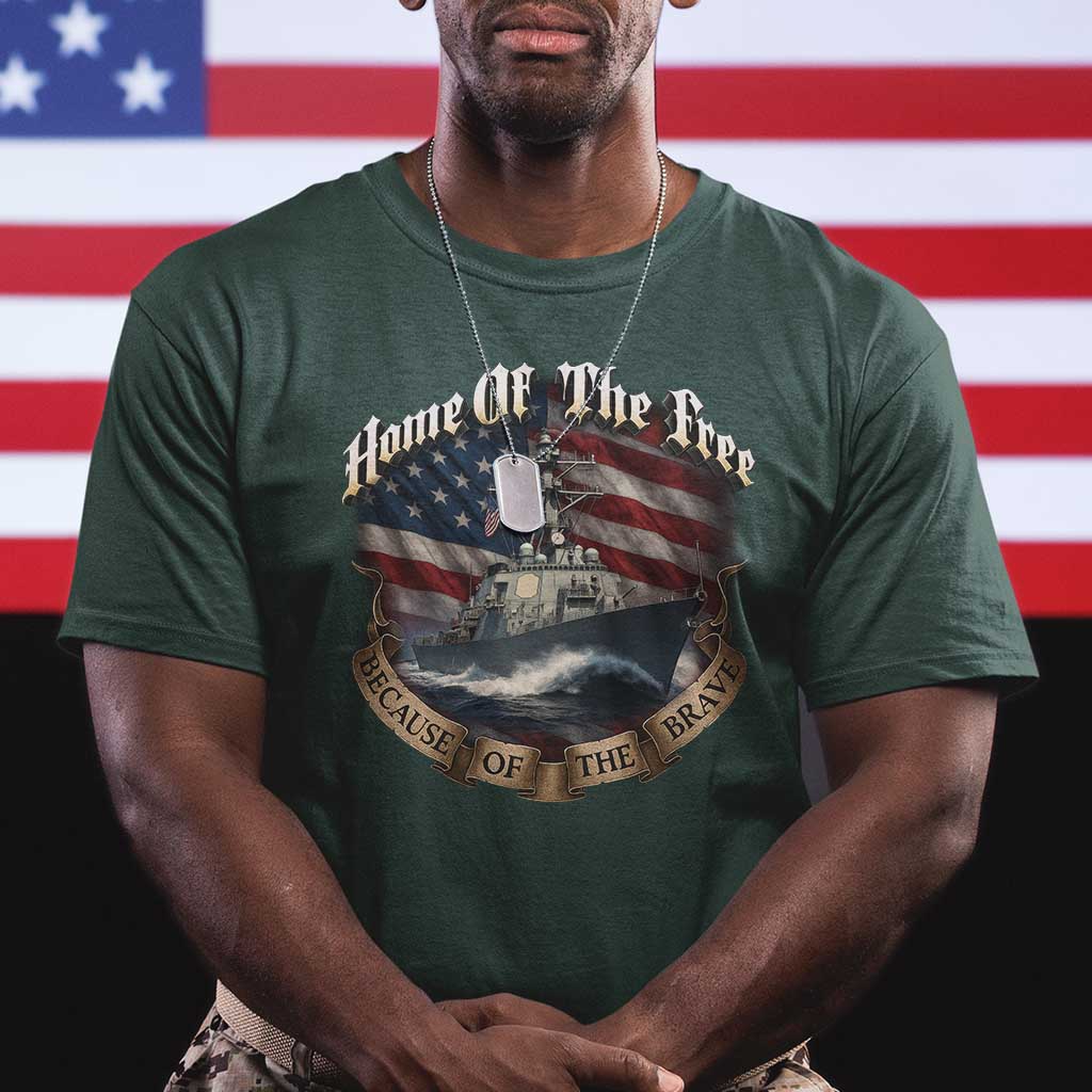 Navy Veteran T Shirt Home Of The Free Because Of The Brave American Flag - Wonder Print Shop