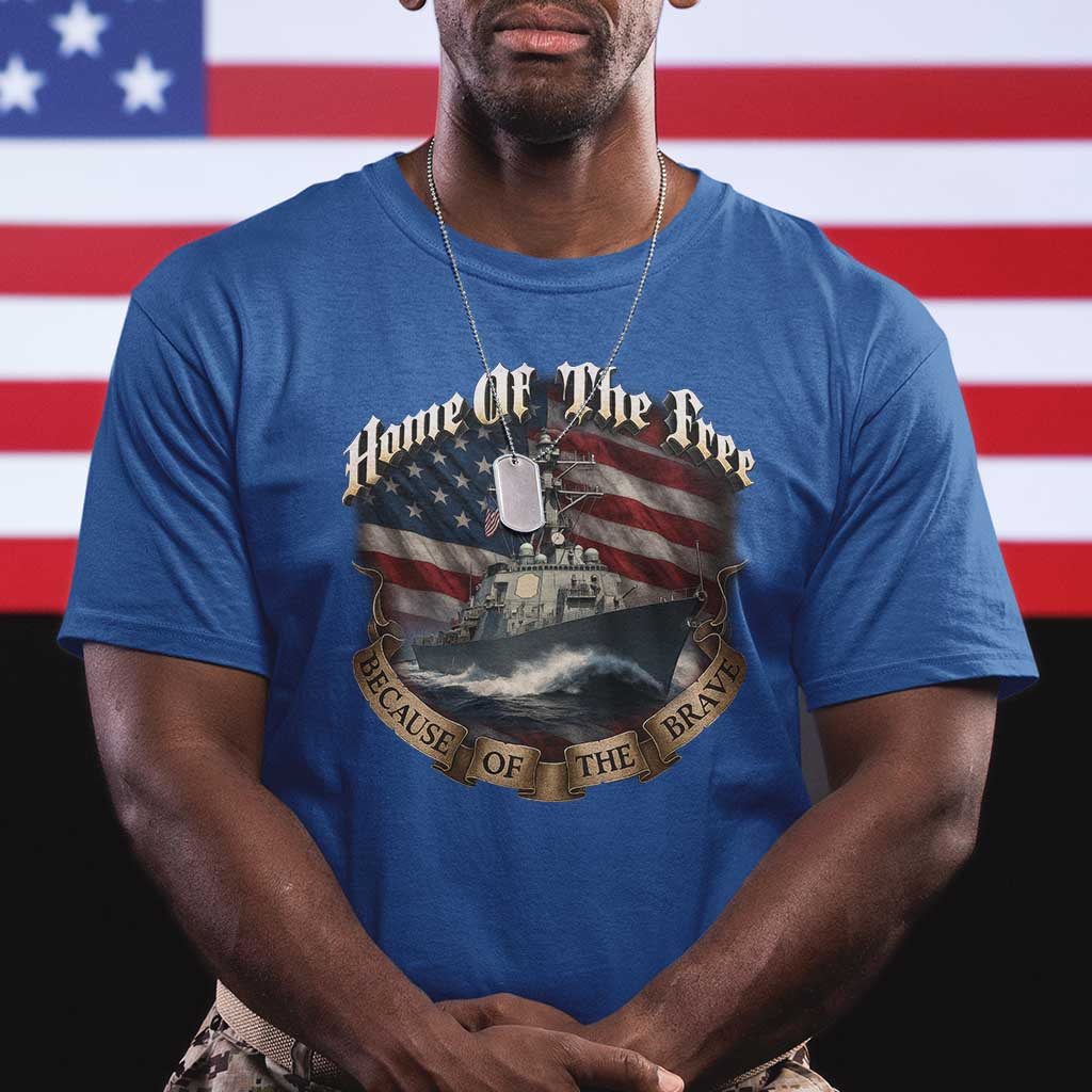 Navy Veteran T Shirt Home Of The Free Because Of The Brave American Flag - Wonder Print Shop