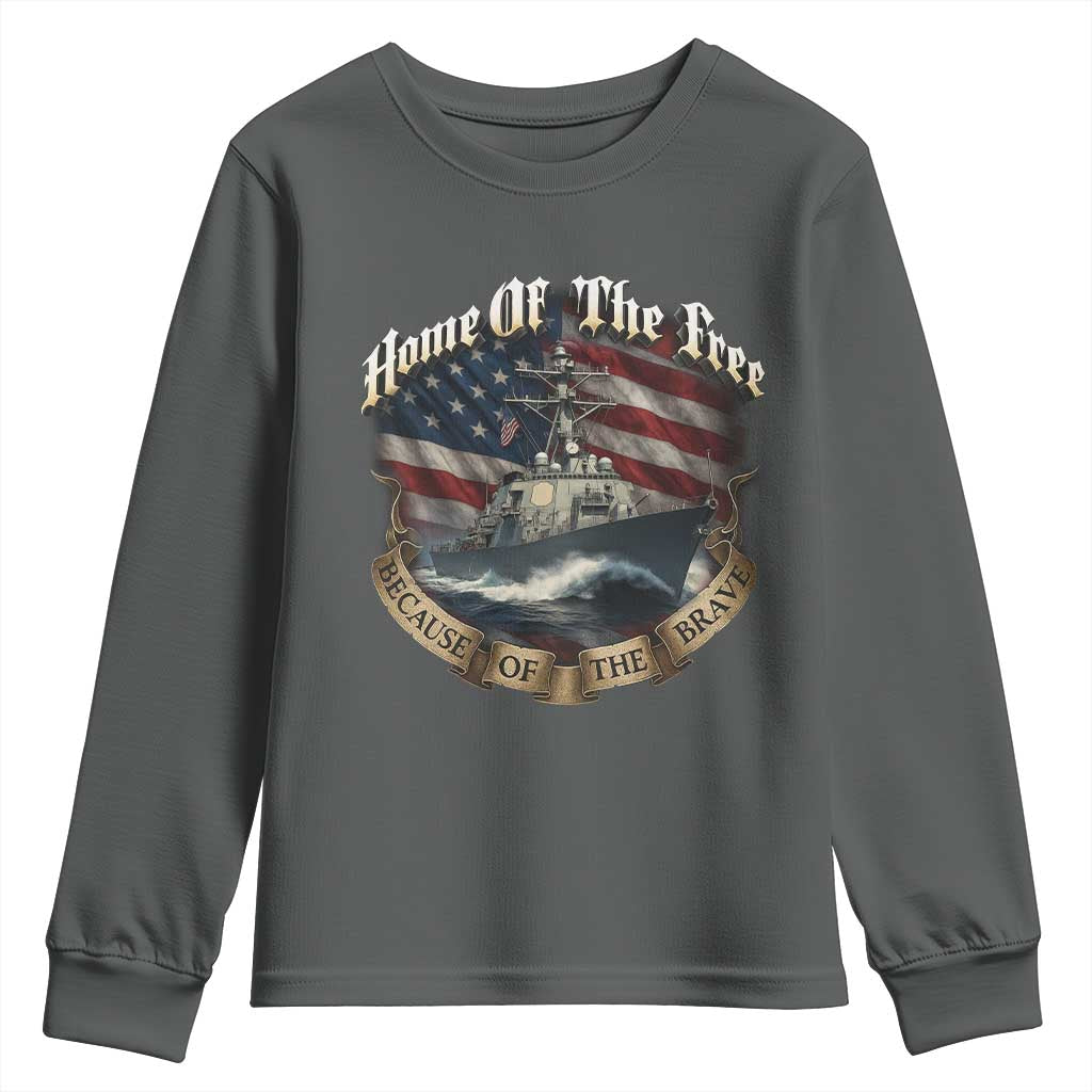 Navy Veteran Youth Sweatshirt Home Of The Free Because Of The Brave American Flag - Wonder Print Shop