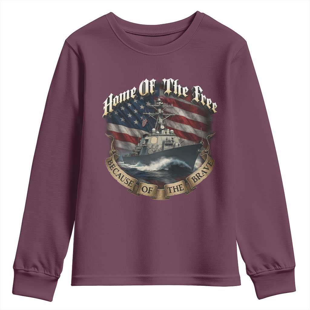 Navy Veteran Youth Sweatshirt Home Of The Free Because Of The Brave American Flag - Wonder Print Shop