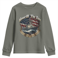 Navy Veteran Youth Sweatshirt Home Of The Free Because Of The Brave American Flag - Wonder Print Shop
