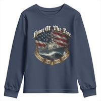 Navy Veteran Youth Sweatshirt Home Of The Free Because Of The Brave American Flag - Wonder Print Shop