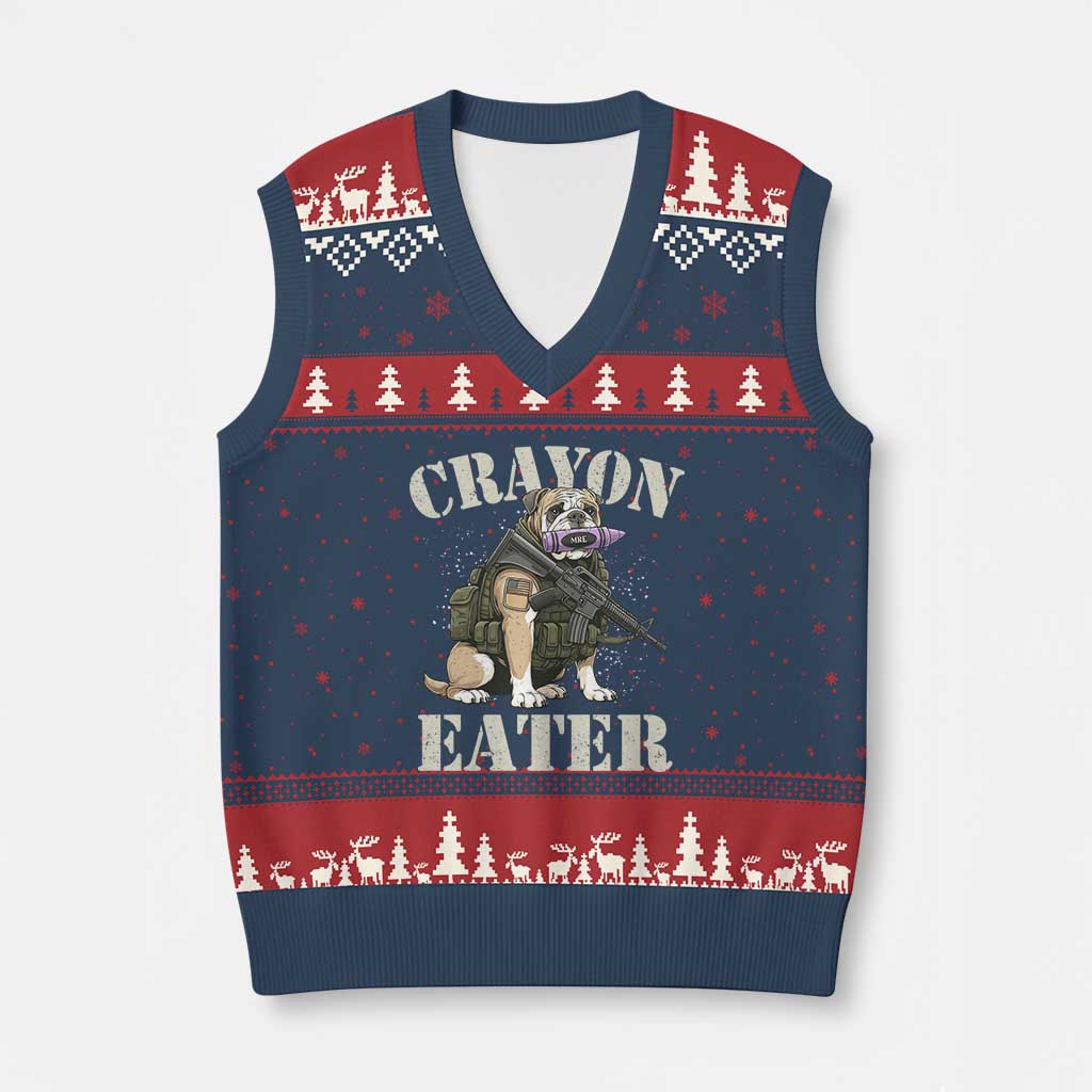 Funny Crayon Eater V-Neck Knit Sweater Vest Military Corps Proud Marine Soldier - Wonder Print Shop