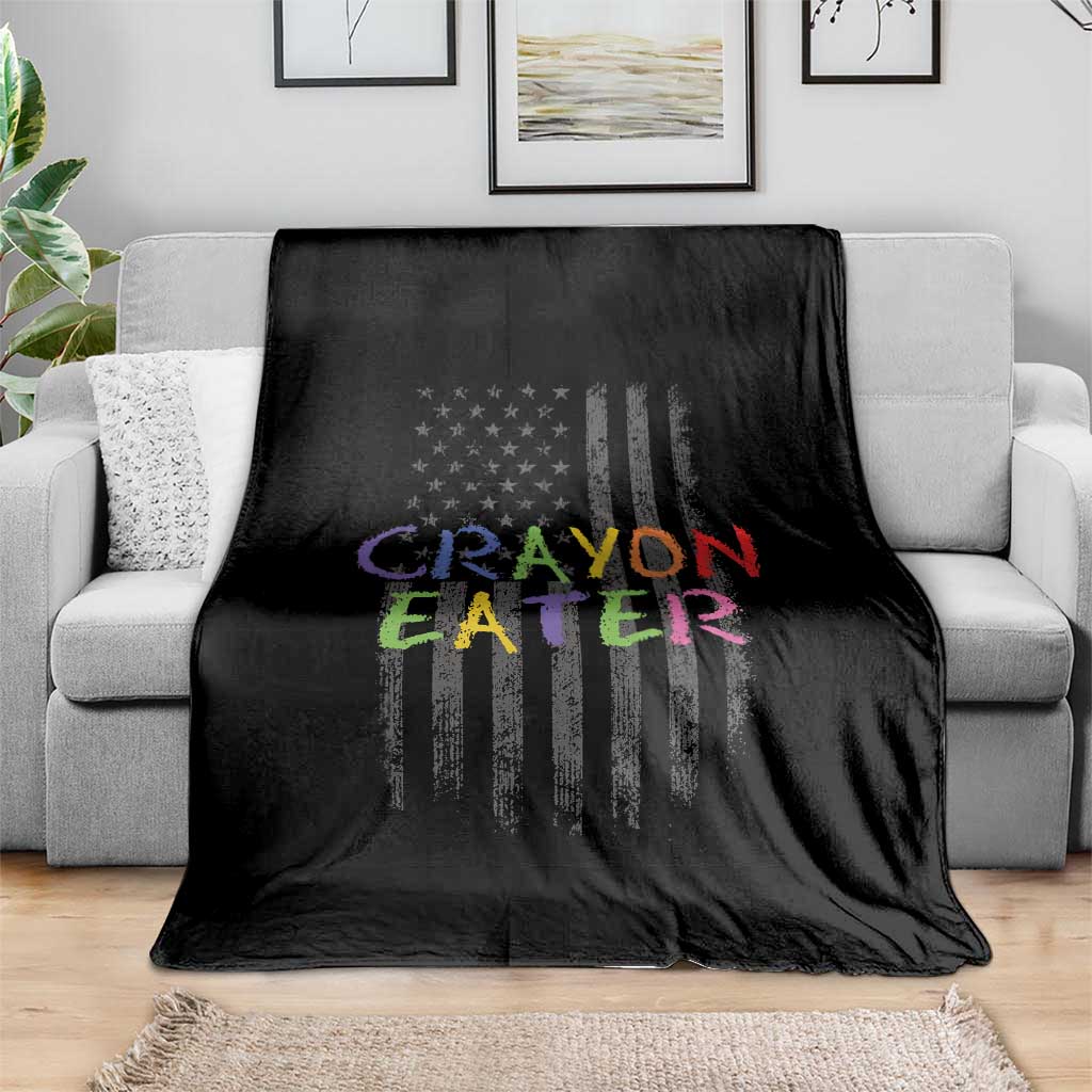 Funny Marine Military Veteran Throw Blanket Crayon Eater American Flag - Wonder Print Shop
