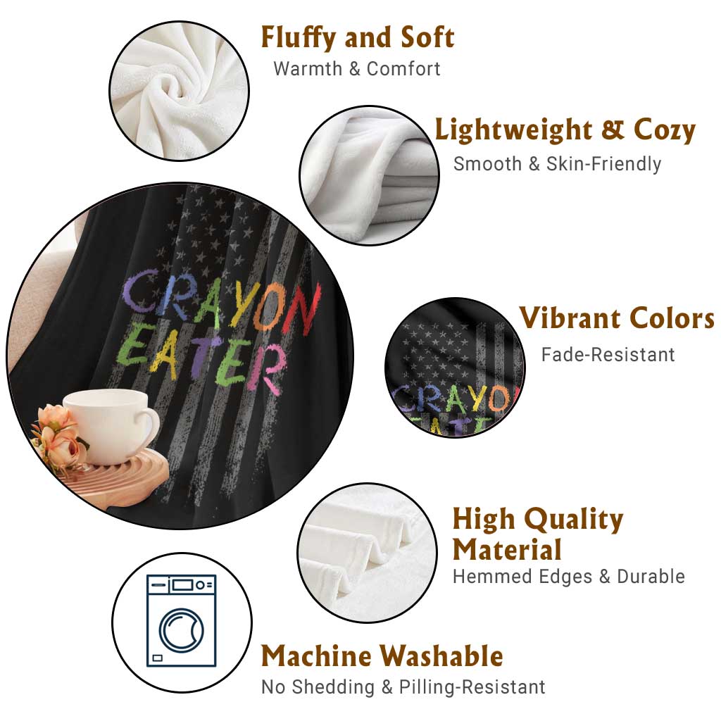 Funny Marine Military Veteran Throw Blanket Crayon Eater American Flag - Wonder Print Shop