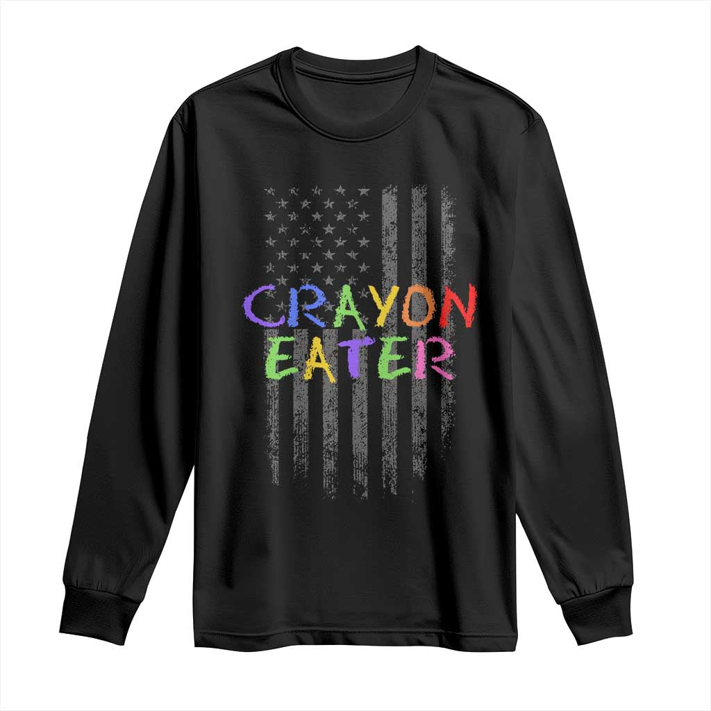 Funny Marine Military Veteran Long Sleeve Shirt Crayon Eater American Flag - Wonder Print Shop
