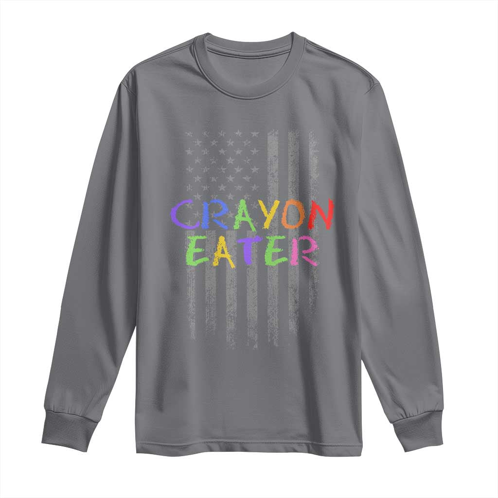 Funny Marine Military Veteran Long Sleeve Shirt Crayon Eater American Flag - Wonder Print Shop