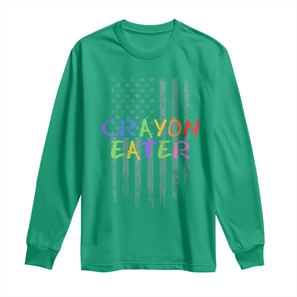 Funny Marine Military Veteran Long Sleeve Shirt Crayon Eater American Flag - Wonder Print Shop