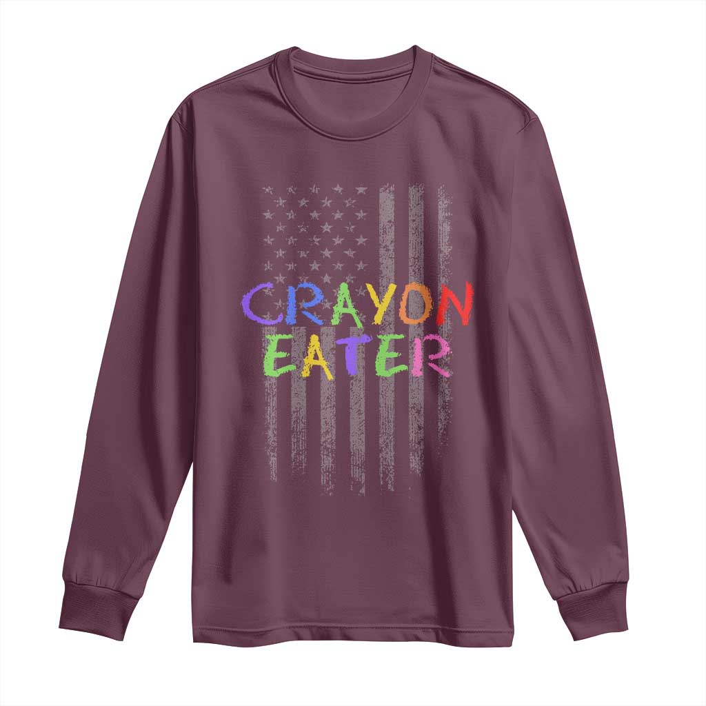 Funny Marine Military Veteran Long Sleeve Shirt Crayon Eater American Flag - Wonder Print Shop