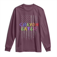 Funny Marine Military Veteran Long Sleeve Shirt Crayon Eater American Flag - Wonder Print Shop