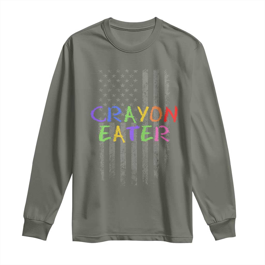 Funny Marine Military Veteran Long Sleeve Shirt Crayon Eater American Flag - Wonder Print Shop