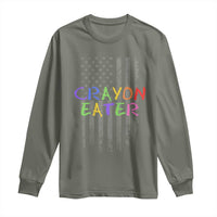 Funny Marine Military Veteran Long Sleeve Shirt Crayon Eater American Flag - Wonder Print Shop