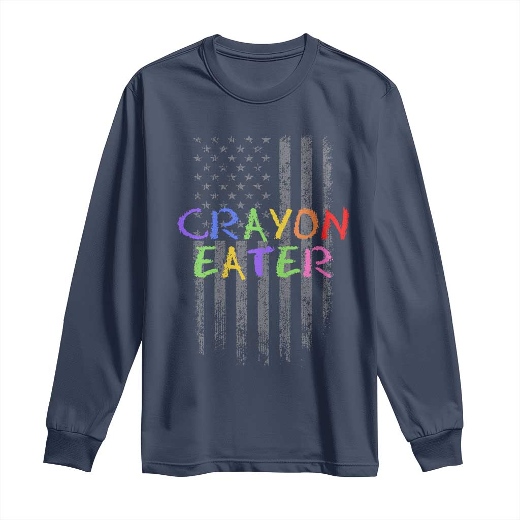 Funny Marine Military Veteran Long Sleeve Shirt Crayon Eater American Flag - Wonder Print Shop