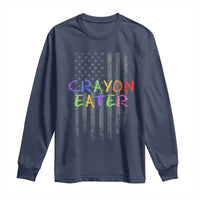 Funny Marine Military Veteran Long Sleeve Shirt Crayon Eater American Flag - Wonder Print Shop