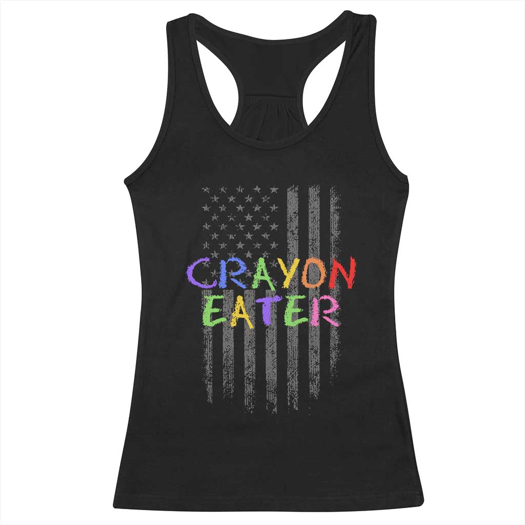Funny Marine Military Veteran Racerback Tank Top Crayon Eater American Flag - Wonder Print Shop