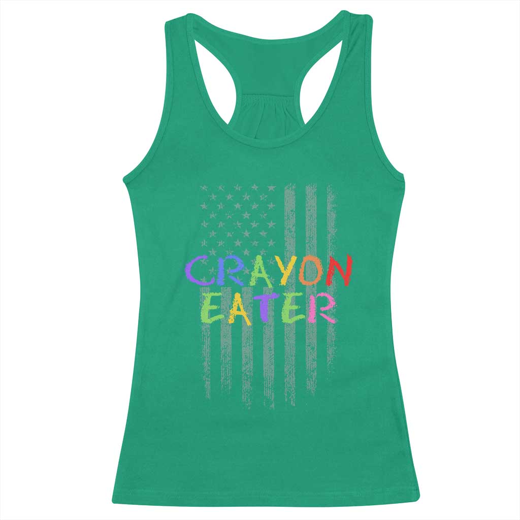 Funny Marine Military Veteran Racerback Tank Top Crayon Eater American Flag - Wonder Print Shop
