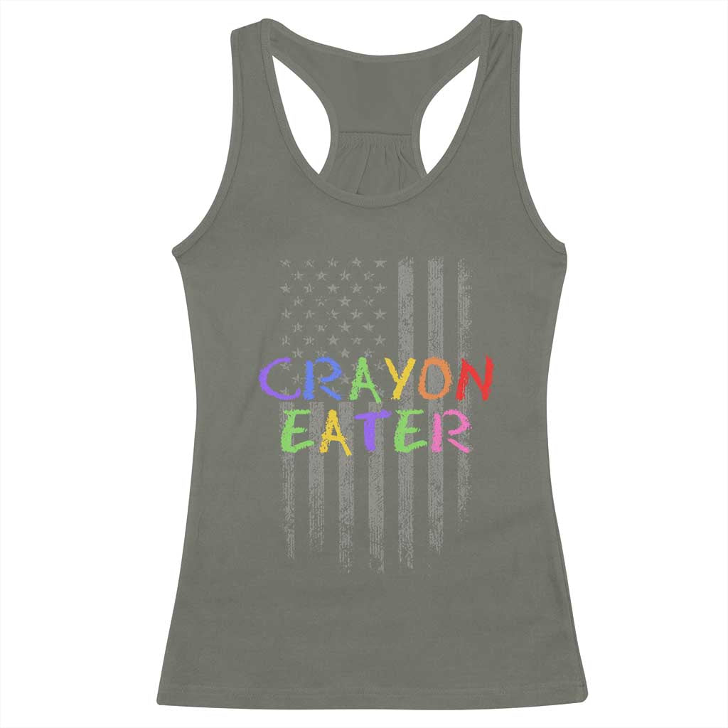 Funny Marine Military Veteran Racerback Tank Top Crayon Eater American Flag - Wonder Print Shop