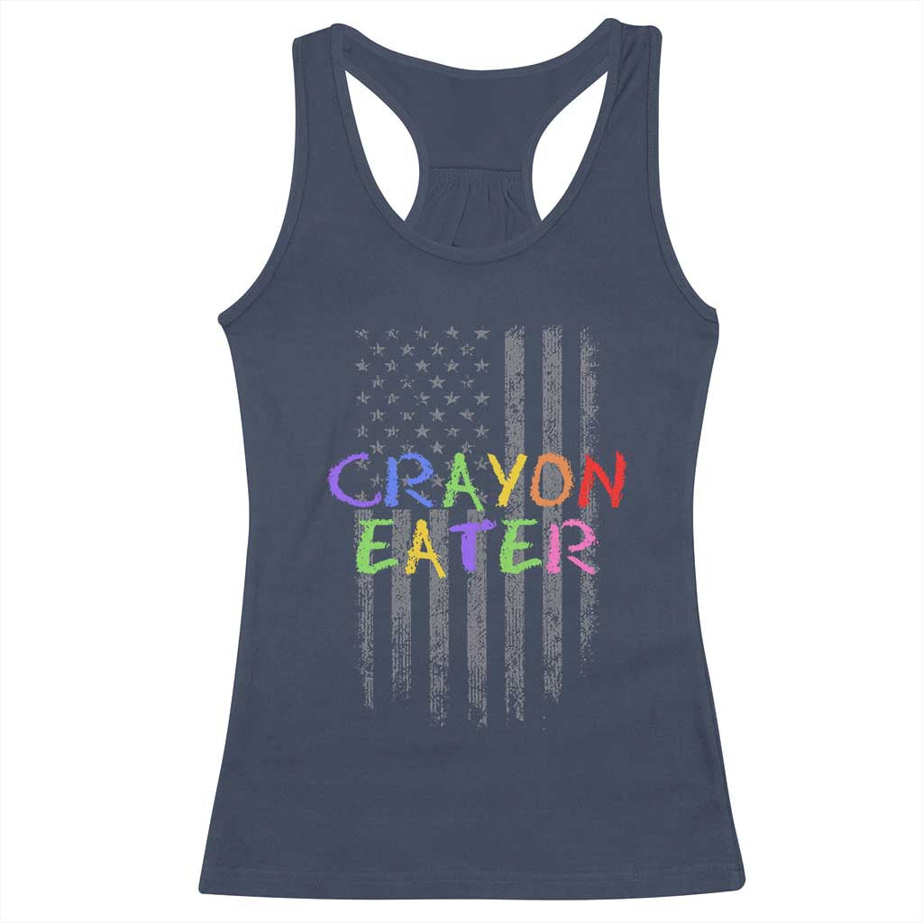 Funny Marine Military Veteran Racerback Tank Top Crayon Eater American Flag - Wonder Print Shop